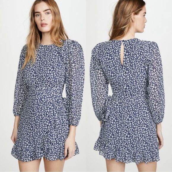 Reformation Quest Mini Blue Dress Soho Print Size 12 - Picture 1 of 8